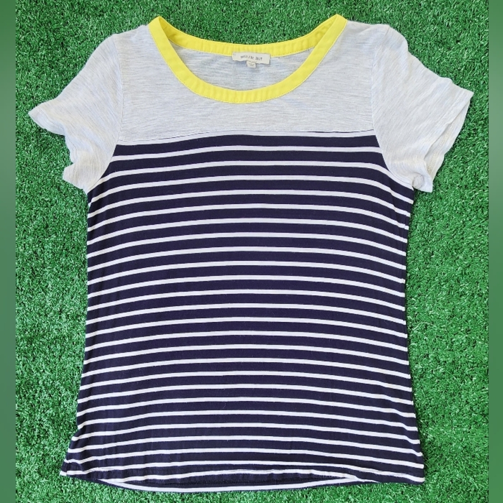 Anthro Skies Are Blue Navy and Gray Striped Tee with Yellow Accent! - Picture 10 of 10